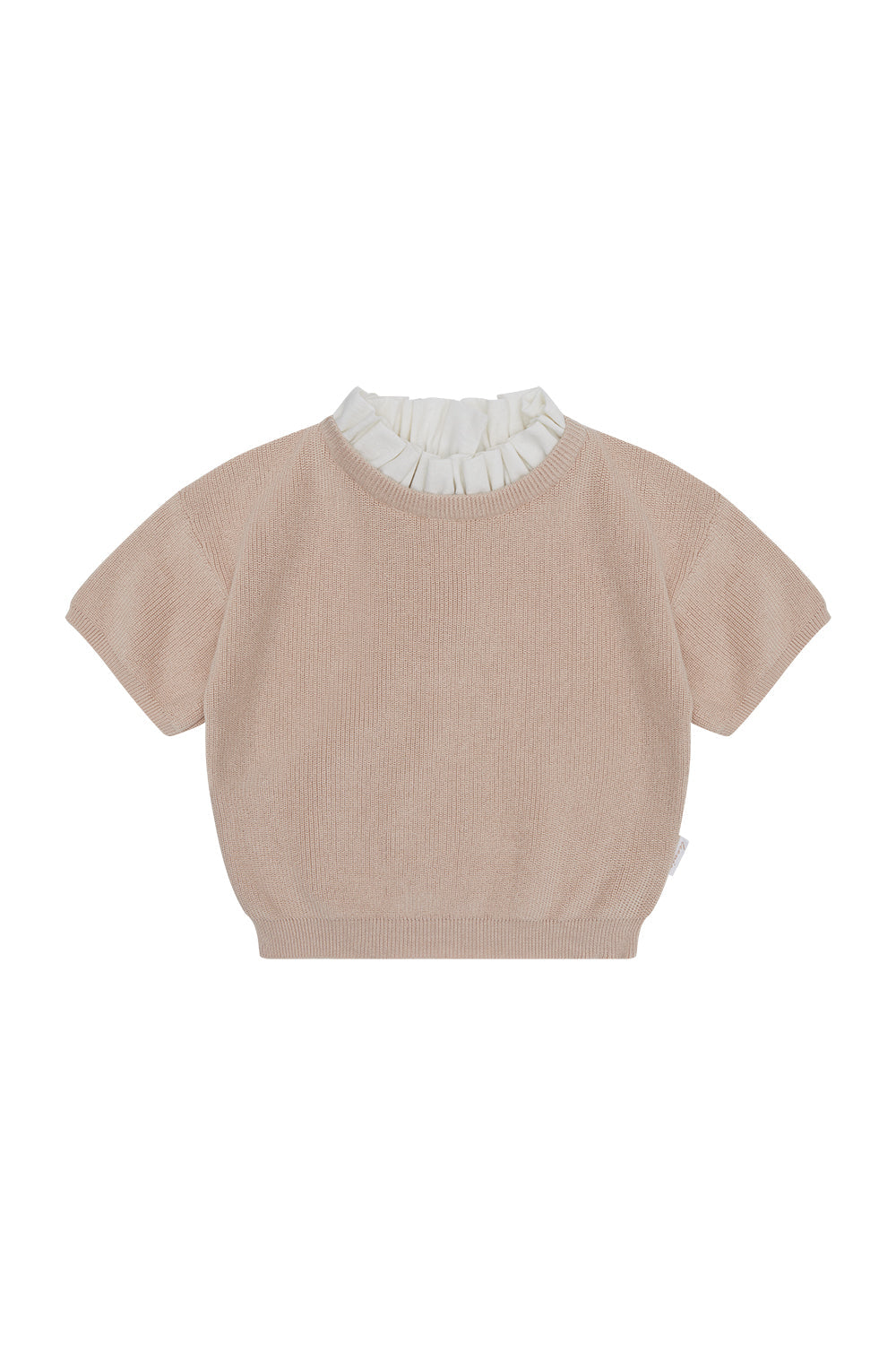 Gestricktes T-Shirt mit Rüschenkragen 'Powder Rose'