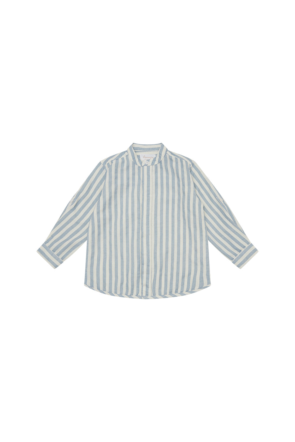Gestreiftes Leinenhemd mit Stehkragen 'Blue Stripes'